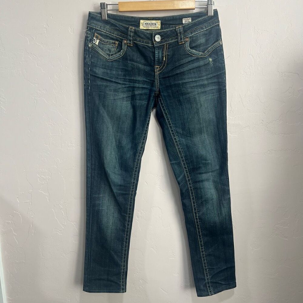 MEK Denim Mazatlan Boot Cut Buckle Flap Pocket Denim Jeans 27x34 Distressed